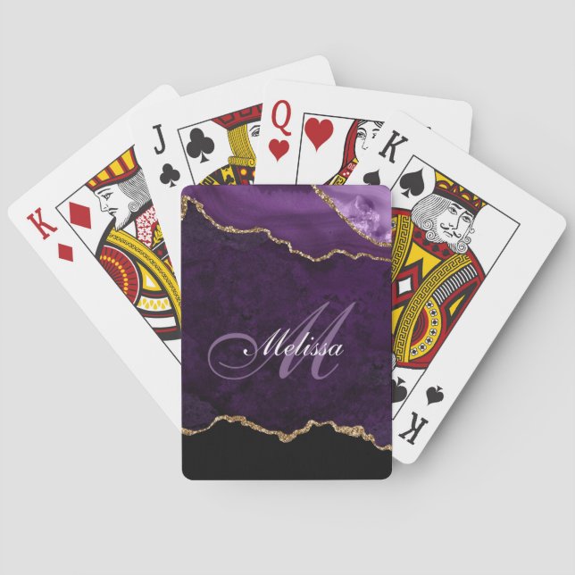 monogram gold and purple agate playing cards (Back)
