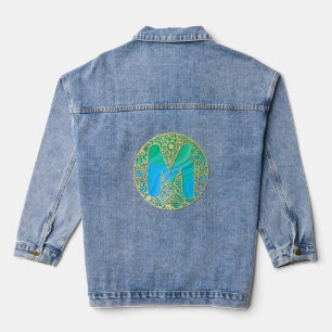 Monogram Gold and Turquoise S and Colourful Flower Denim Jacket