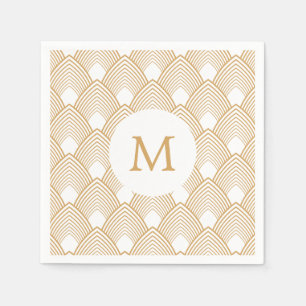 Monogram Gold and White Art Deco Pattern Napkin