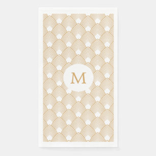 Monogram Gold and White Art Deco Pattern Napkin