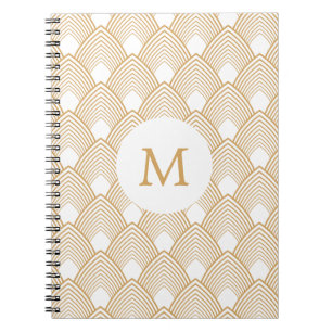 Monogram Gold and White Art Deco Pattern Notebook