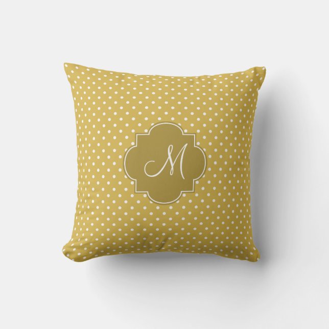 Monogram Gold and White Polka Dot Pattern Outdoor Cushion (Front)