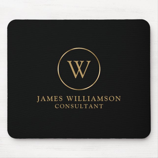 Monogram Gold Black Business Mouse Mat (Front)