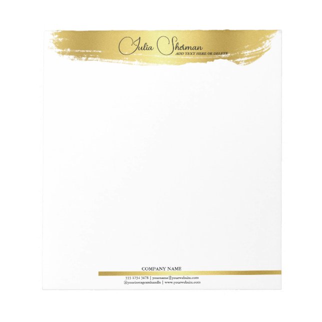 Monogram Gold Black Chic Modern Script Minimalist Notepad (Front)