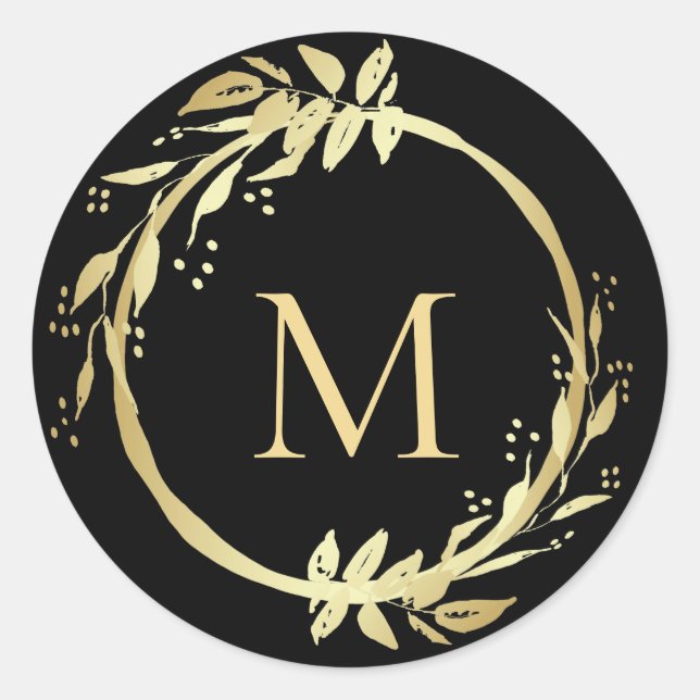 Monogram Gold Black Christmas Wreath Envelope Seal (Front)