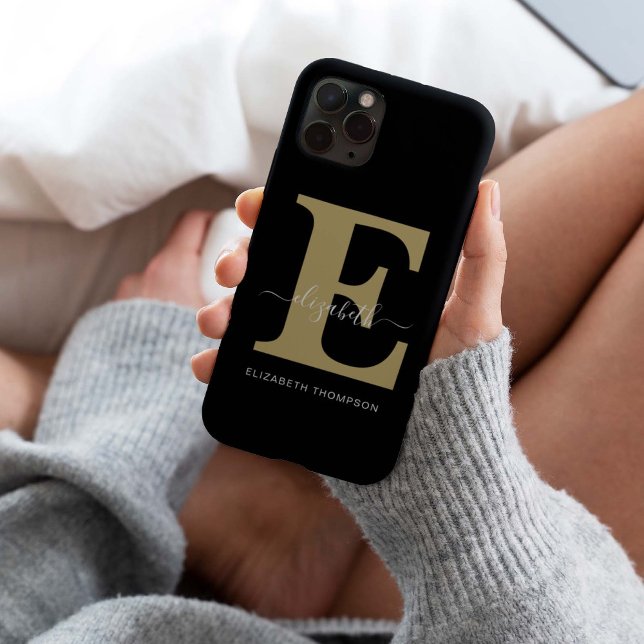Monogram Gold Black Customised Script Name Case-Mate iPhone Case (Creator Uploaded)