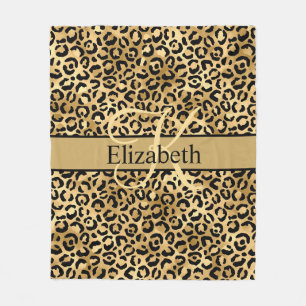 Monogram Gold Black Leopard Print Fleece Blanket