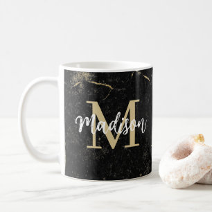 Monogram Gold Black Marble Coffee Mug