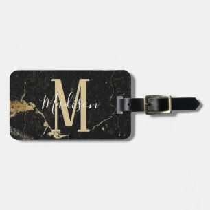 Monogram Gold Black Marble Luggage Tag