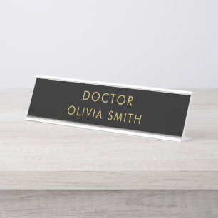 Monogram Gold Black Minimalist Modern Desk Name Plate