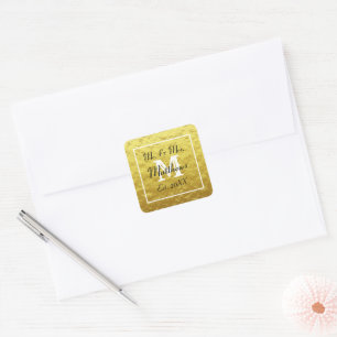 Monogram Gold Black Mr Mrs Year Wedding Paper  Square Sticker