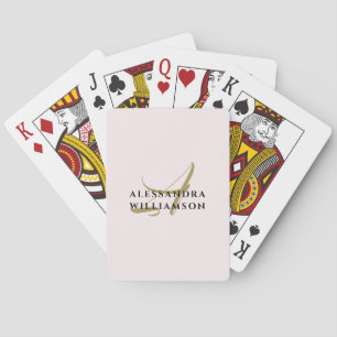 Monogram Gold Black Name Pastel Pink Minimalist Playing Cards