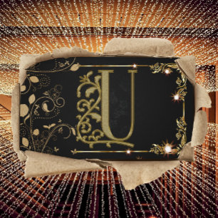 Monogram Gold Black Sparkle Dog Walker Business Card