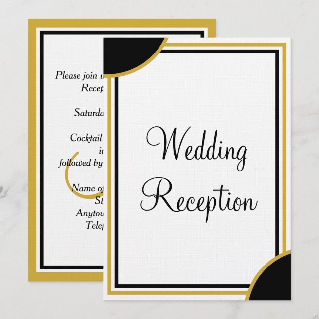 Monogram Gold Black Wedding Reception  Invitation (Front/Back)