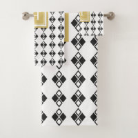 Monogram gold black white harlequin pattern