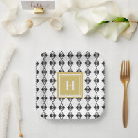 Monogram gold black white harlequin pattern