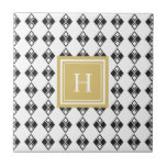 Monogram gold black white harlequin pattern tile<br><div class="desc">Monogram gold black white harlequin pattern</div>