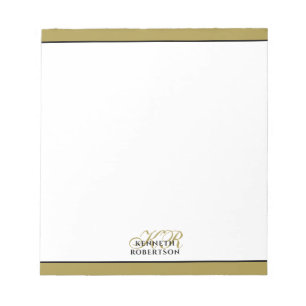 Monogram Gold Black White Minimalist Elegant Men Notepad