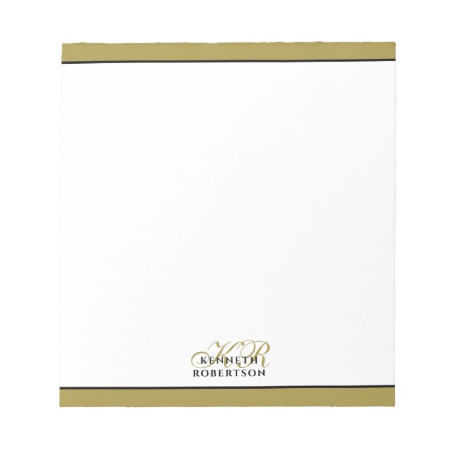 Monogram Gold Black White Minimalist Elegant Men  Notepad (Front)
