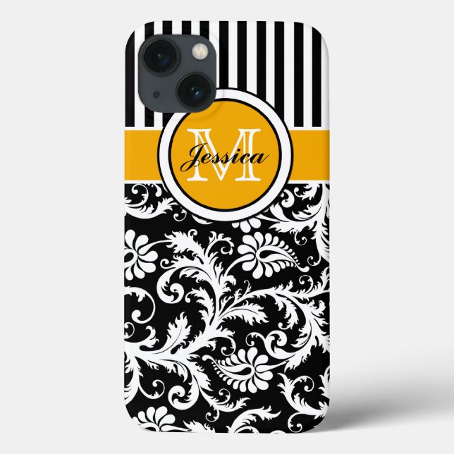Monogram Gold Black White Striped Damask iPad Air Case-Mate iPhone Case (Back)