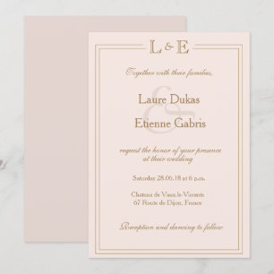 Monogram gold blush pink ampersand modern wedding invitation