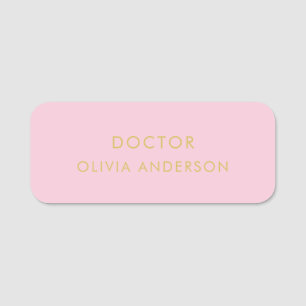Monogram Gold Blush Pink Minimalist Modern Name Tag