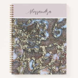 Monogram gold blush pink white floral calligraphy notebook