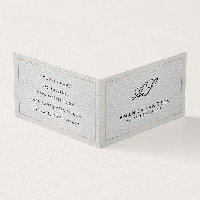 Monogram Gold Border Faux Leather Business Card (Outside)