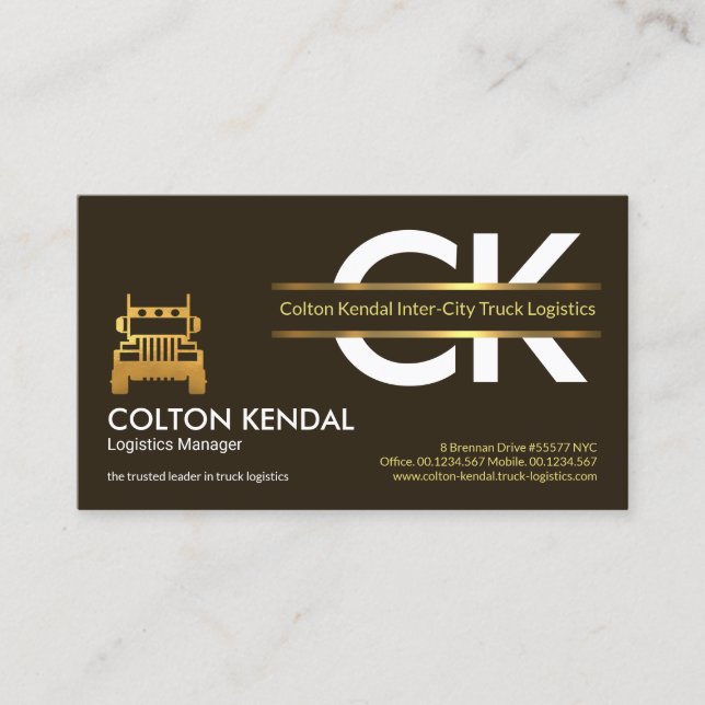 Monogram Gold Border Placard Logistics Trucker Business Card (Front)