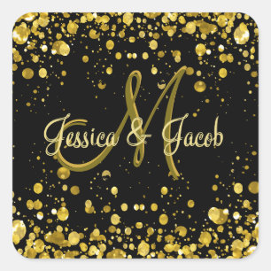 Monogram   Gold Bubbles Square Sticker