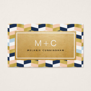 Monogram Gold Chevron Herringbone Business Cards