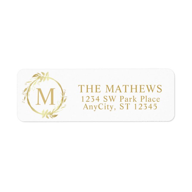 Monogram Gold Christmas Wreath Return Address (Front)