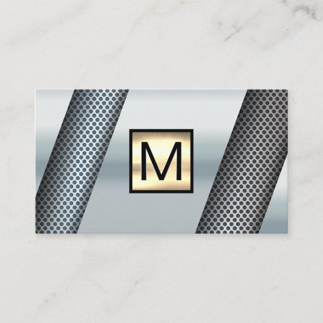 Monogram Gold Chrome Metallic Perforated Business Card (Front)