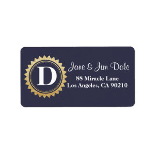 Monogram Gold Circle Return Address Label Navy 01