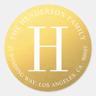 Monogram Gold Circular Return Address Label
