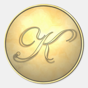 monogram_gold classic round sticker