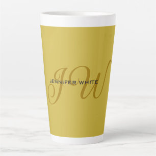 Monogram Gold Colour Plain Modern Minimalist Latte Mug