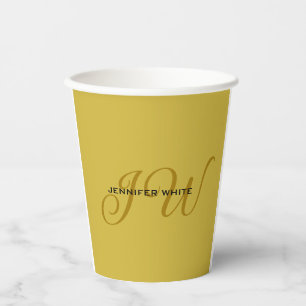 Monogram Gold Colour Plain Modern Minimalist Paper Cups
