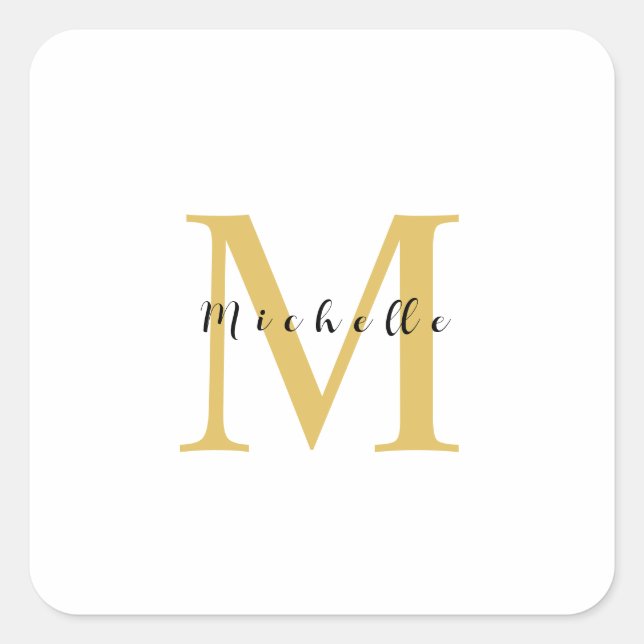 Monogram Gold Colour Your Name Special Gift Belove Square Sticker (Front)