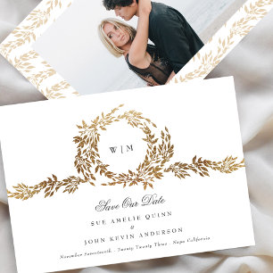 Monogram Gold Crest Classic Elegant Wedding Photo Save The Date