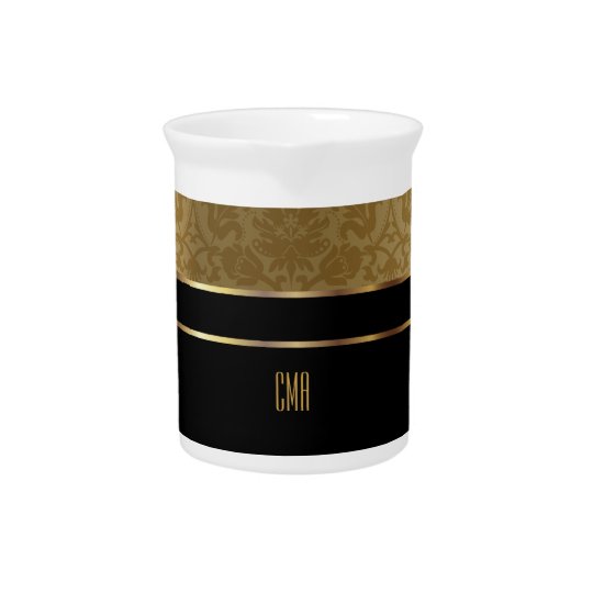Monogram Gold Damask and Black Pitcher