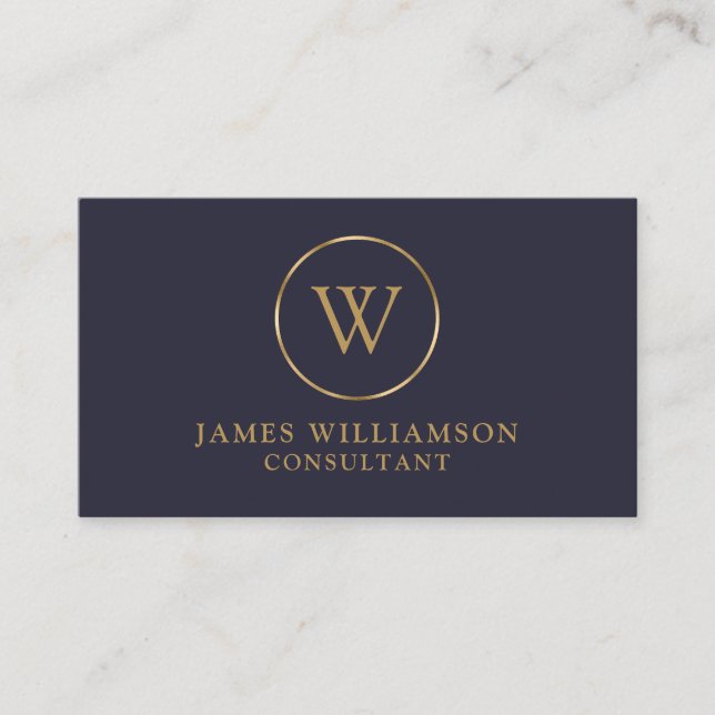 Monogram Gold Dark Navy Blue Business Card (Front)