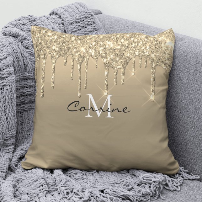 Monogram Gold Dripping Glitter Metallic Sqr Accent Cushion (Creator Uploaded)
