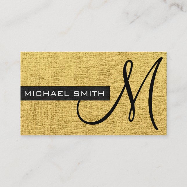 Monogram Gold Elegant Canvas Business Card (Front)