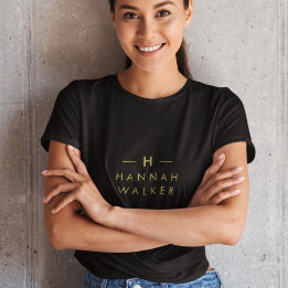 Monogram Gold | Elegant Minimalist Classy Black T-Shirt