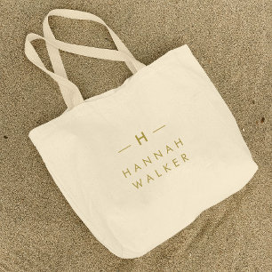 Monogram Gold   Elegant Minimalist Classy Large Tote Bag
