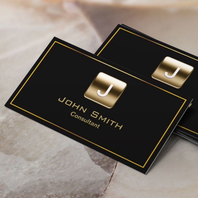 Monogram Gold Emblem Plain Black Professional Business Card (Creator Uploaded)