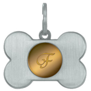 Monogram Gold F Pet ID Tag