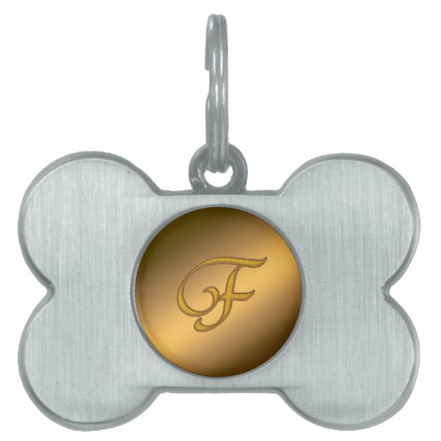 Monogram Gold F Pet ID Tag (Front)