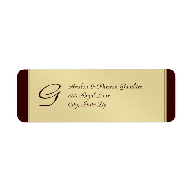 Monogram Gold Faux Metal Brown  Address Label (Front)
